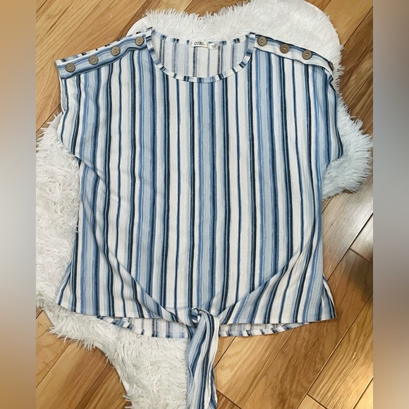 Cure. Wooden Button Accented Front Tie Top - Picture 1 of 5